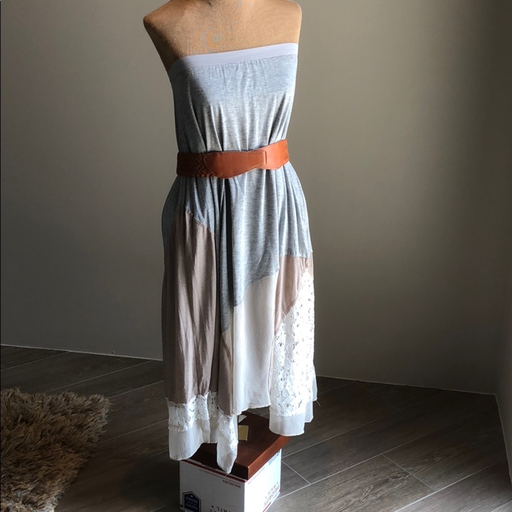 Boho mixed media maxi skirt/tube dress